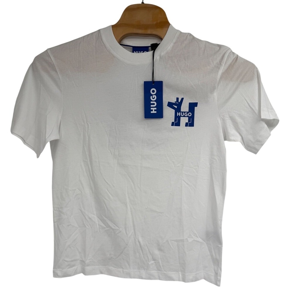 Hugo White Blue Noladogg T-Shirt Graphic Short Sleeve New Sz S Men's